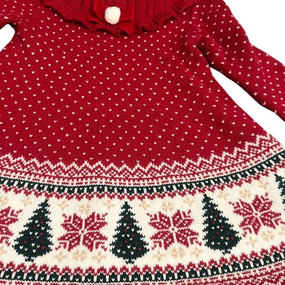Tahari Baby Sweater Dress Girls Size 24M Red White Green Fair Isle Christmas - Picture 2 of 4